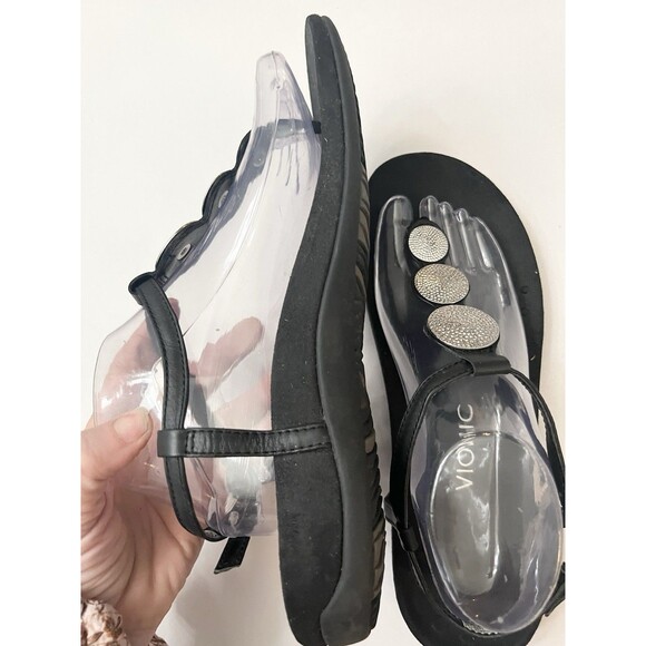 Vionic Womens Lizbeth Black Leather T Strap Thong Sandals Size 10 Comfort - Picture 4 of 10